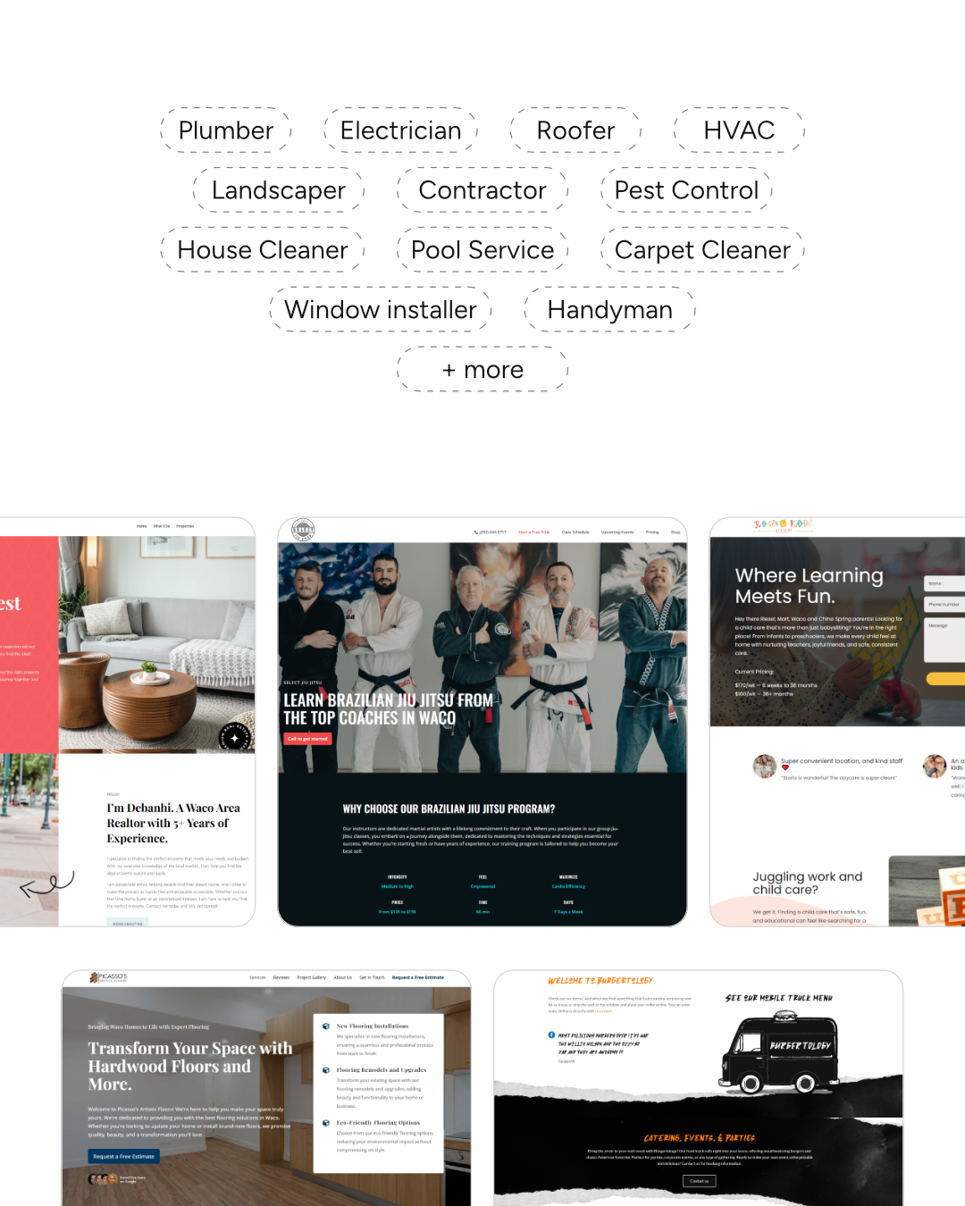 A list of service businesses Website99 builds site for.